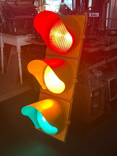 Vintage street signal stop, caution, go light