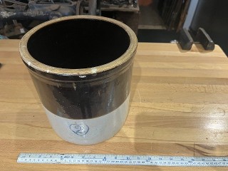 Vintage 2 gallon brown & white crook