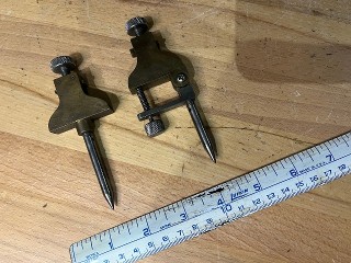 Antique pair of brass trammel points, adjustable angle points, Antique pair of brass trammel points, adjustable angle points,