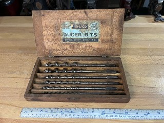 Antique Our Very Best (OVB) Hibbard, Spencer Bartlett and co. 6 auger bits wood box set Antique Our Very Best (OVB) Hibbard, Spencer Bartlett and co. 6 auger bits wood box set
