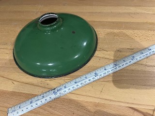 Antique 9 3/4 inch low profile green porcelain enamel globe Antique 9 3/4 inch low profile green porcelain enamel globe