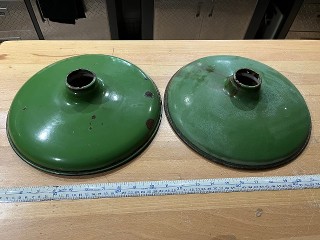 Antique 12-inch low profile green porcelain enamel globes Antique 12-inch low profile green porcelain enamel globes
