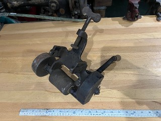 Antique hand crank clamp on grinder with two grinding wheels