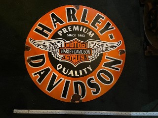 30-inch diameter Harley Davidson Motor Cycles, Premium Quality since 1903 vintage original porcelain enamel sign