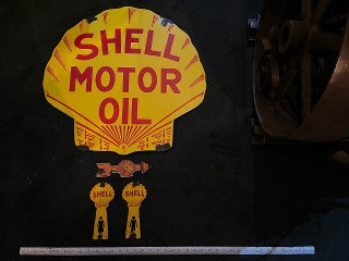 Vintage Shell Motor oil collection, porcelain enamel gas station signs