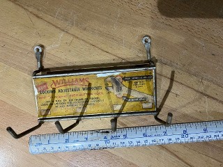 Vintage hardware store tools display of Williams wrenches, it measures about 6 x 2 1/2 with 4 hooks Vintage hardware store tools display of Williams wrenches, it measures about 6 x 2 1/2 with 4 hooks