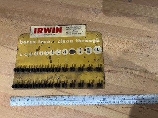 Vintage Hardware Store Irwin Bits display for 13 bits from 1/4 to 1 inch Vintage Hardware Store Irwin Bits display for 13 bits from 1/4 to 1 inch
