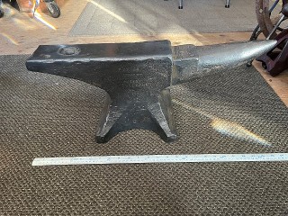 Peter Wright 110 Lb. anvil, measures 25 x 4 x 9 1/2, has a 1 square hardy hole Peter Wright 110 Lb. anvil, measures 25 x 4 x 9 1/2, has a 1 square hardy hole
