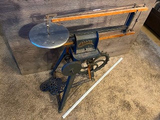 Antique 1899 treadle fret saw scroll saw, with leather drive belt, made by Hobbies A1 Antique 1899 treadle fret saw scroll saw, with leather drive belt, made by Hobbies A1