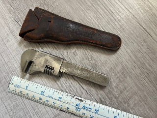 Vintage 1900 Frank Mossburg Co. Sterling No.1 bicycle wrench with Mead Cycles leather holster, Patent Nov. 13, 1900 Vintage 1900 Frank Mossburg Co. Sterling No.1 bicycle wrench with Mead Cycles leather holster, Patent Nov. 13, 1900