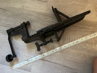 Antique clamp on hand crank drill press, Luther Grinder Mfg. Co. Milwaukee, Wisconsin Antique clamp on hand crank drill press, Luther Grinder Mfg. Co. Milwaukee, Wisconsin