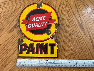 Vintage Acme Quality Paint porcelain enamel sign, measures 6 x 8