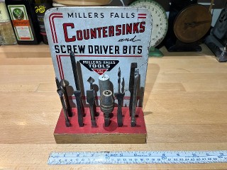 Antique Millers Falls, store counter top display, measures 6 3/4 x 9 x 3, with tools Antique Millers Falls, store counter top display, measures 6 3/4 x 9 x 3, with tools
