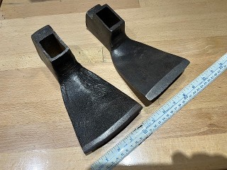 Antique 4 1/4-inch hewing adze, it weighs 3 1/2 lbs. and F. W. crown 4 1/2-inch CPR adze, it weighs 4 1/2 lbs.