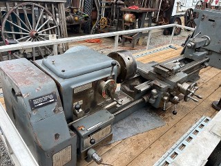 1970's Mysore Kirloskar KWL2 Western Steel Lathe, 13-inch x 40-inch lathe, 20-inch between gap, 8-inch 3-jaw chuck with 2-inch hole thru, Jacobs drill chuck for tailstock, 2 hp. 220 volts motor, with pedestal base feet, weighs about 15 hundred pounds, from H.H. Roberts' Machinery Limited Toronto Canada