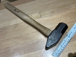 Vintage Blacksmith 4 lbs. Cross Pein Hammer; 15 in. Wooden Hickory Handle with the stamp N.Y. C.R.R. New York Central Rail Road.