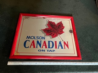 Vintage Molson Canadian on tap Bar Mirror, it measures about 21 1/2 x 17 1/2.