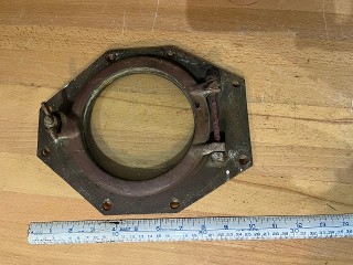 Vintage ships porthole window, solid brass, 10 x 8 1/4 diameter, 6 hole, 5 1/2 glass, weighs about 4 1/2 lbs. 