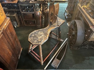 Antique leather stitching pony, leather stitching holding lap vice 