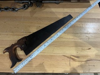 Antique open handle 16-inch 7 TPI. crosscut saw with nib, Antique open handle 16-inch 7 TPI. crosscut saw with nib,