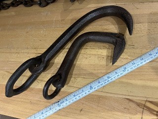 Antique forged log dog logging grab hooks. Antique forged log dog logging grab hooks.